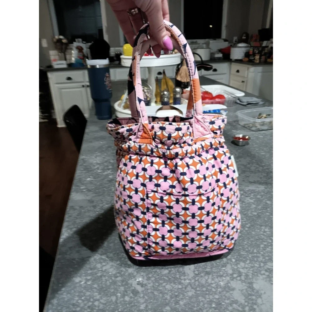 Vera Bradley FLORAL PINK Tote Shoulder Bag Top Zip Flowers Zipper On Both Sides